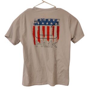 Huk tshirt mens M Medium light blue american flag graphic tee performance fishin